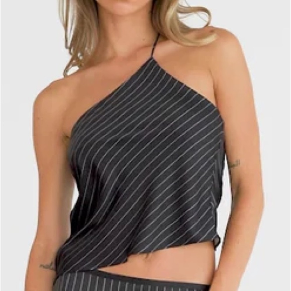 Lioness pinstripe silky halter top and Lioness “turlington” skirt